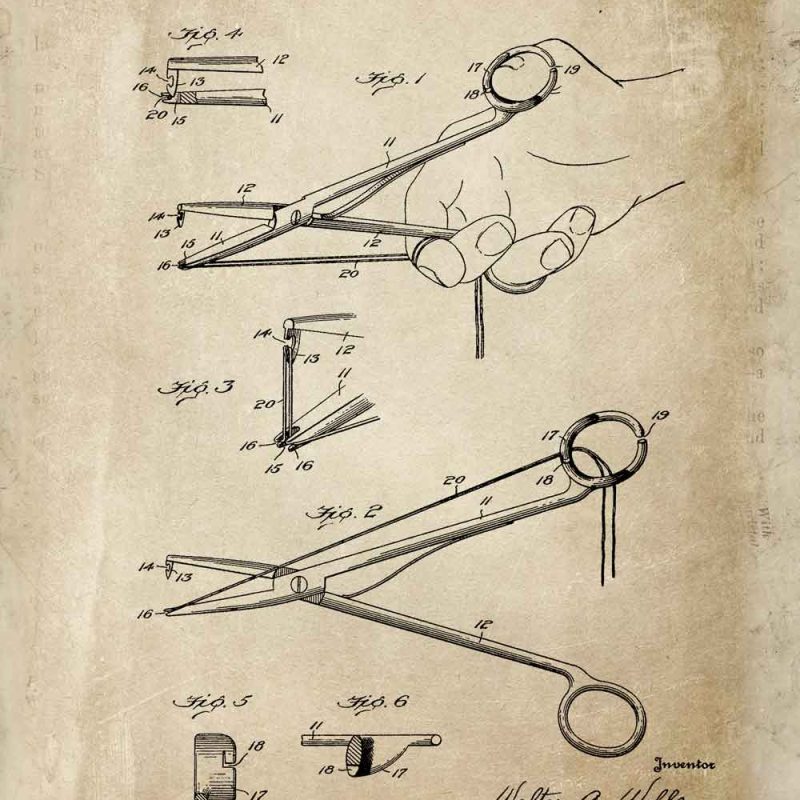 Poster z patentem na narzędzie chirurgiczne dla studenta