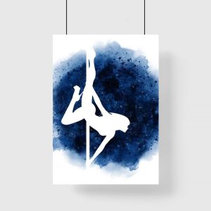 Plakat z tancerką pole dance - Niebieskie tło