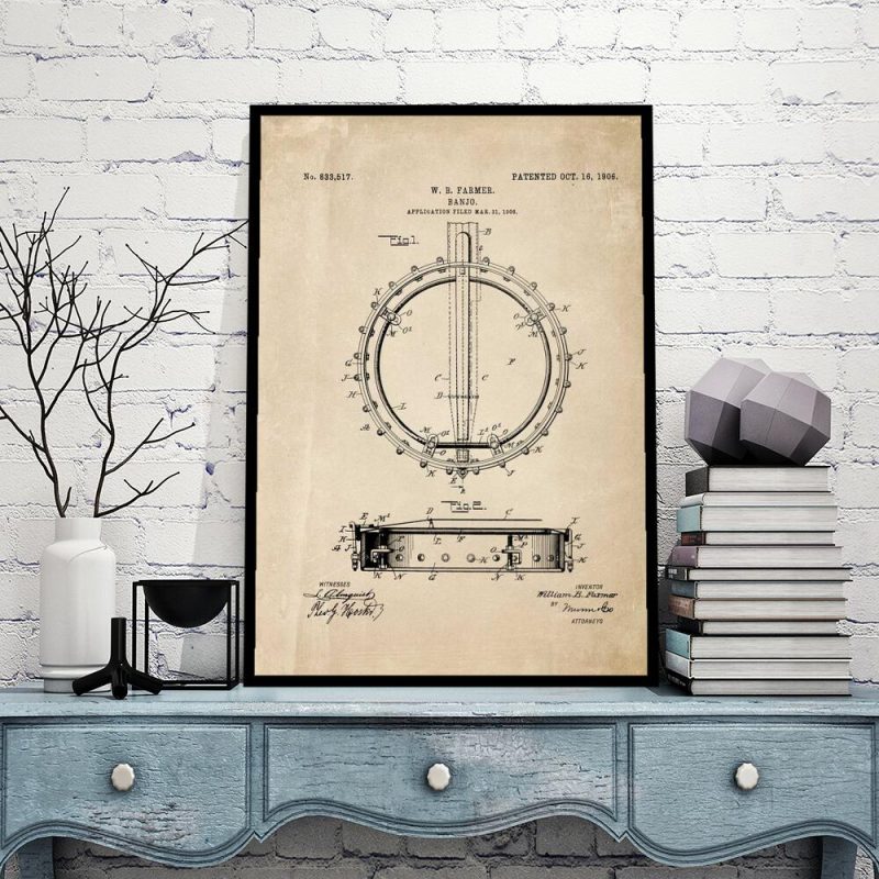 Plakat - Reprodukcja patentu bandżo do salonu