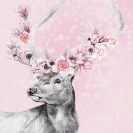 Różowy plakat z motywem jelenia i kwiatów bez ramy