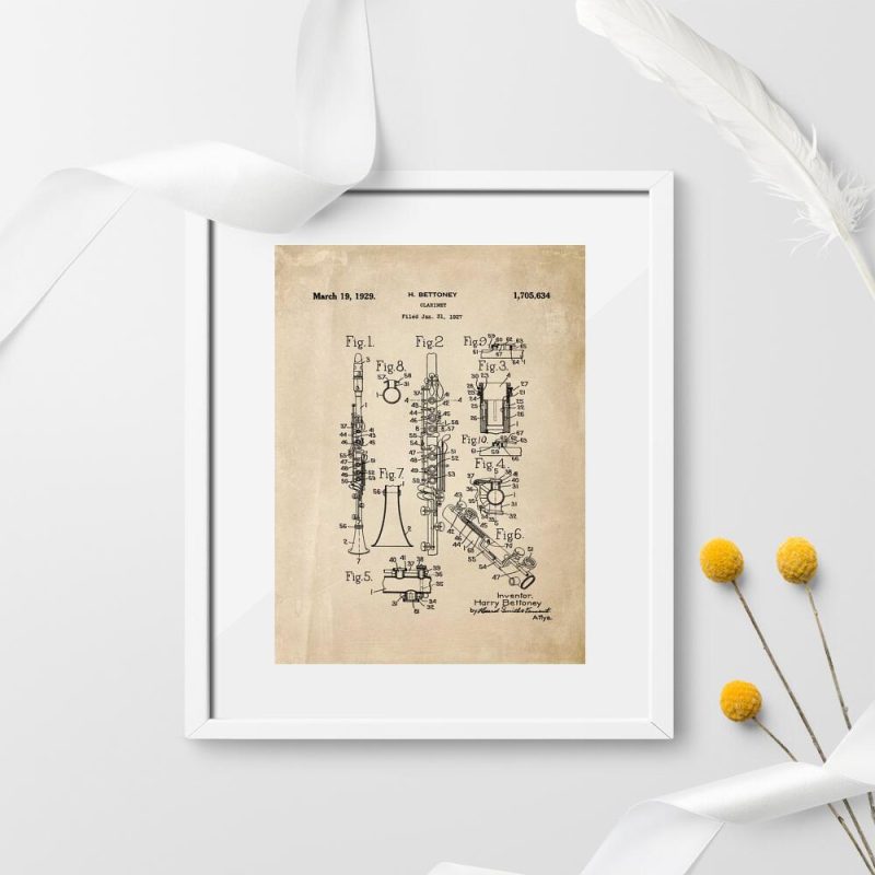 Plakat vintage z planem budowy klarnetu