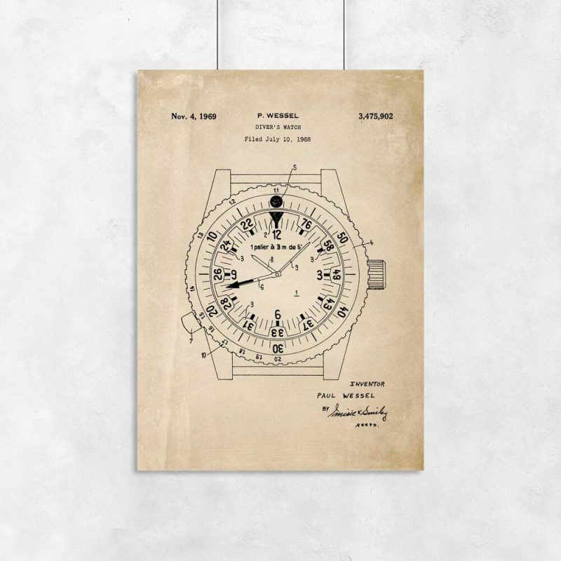 Plakat z zegarkiem dla nurka - patent