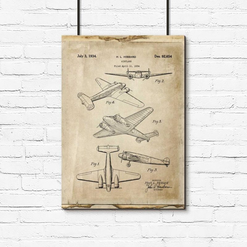 Plakat w sepii z opisem budowy samolotu