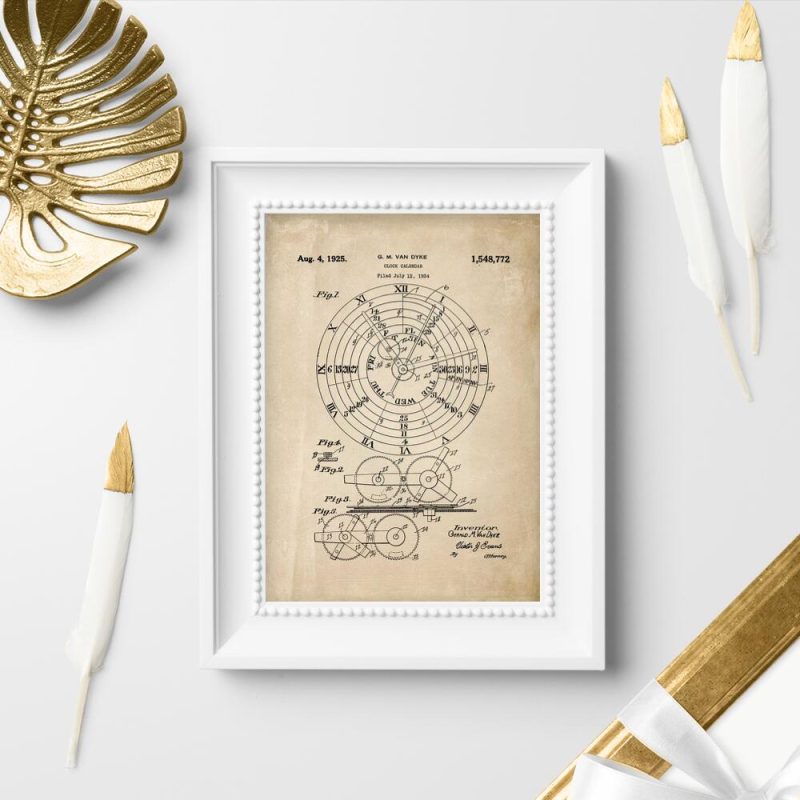 Plakat z patentem na budowę zegara kalendarzowego