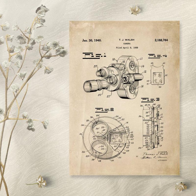 Plakat do ozdoby gabinetu z kamerą filmową Plakat do ozdoby gabinetu z kamerą filmową