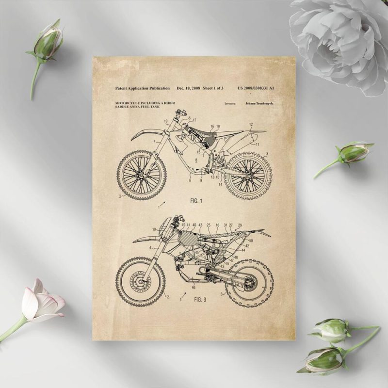 Plakat do ozdoby garażu z patentem na motocykl crossowy