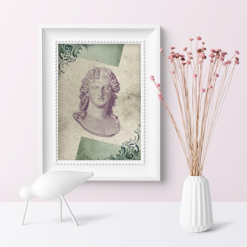 Plakat z marmurową rzeźbą oraz liśćmi akantu Plakat z marmurową rzeźbą oraz liśćmi akantu