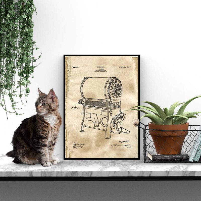 Plakat z reprodukcją patentu na piec do kawy roku do jadalni Plakat z reprodukcją patentu na piec do kawy roku do jadalni