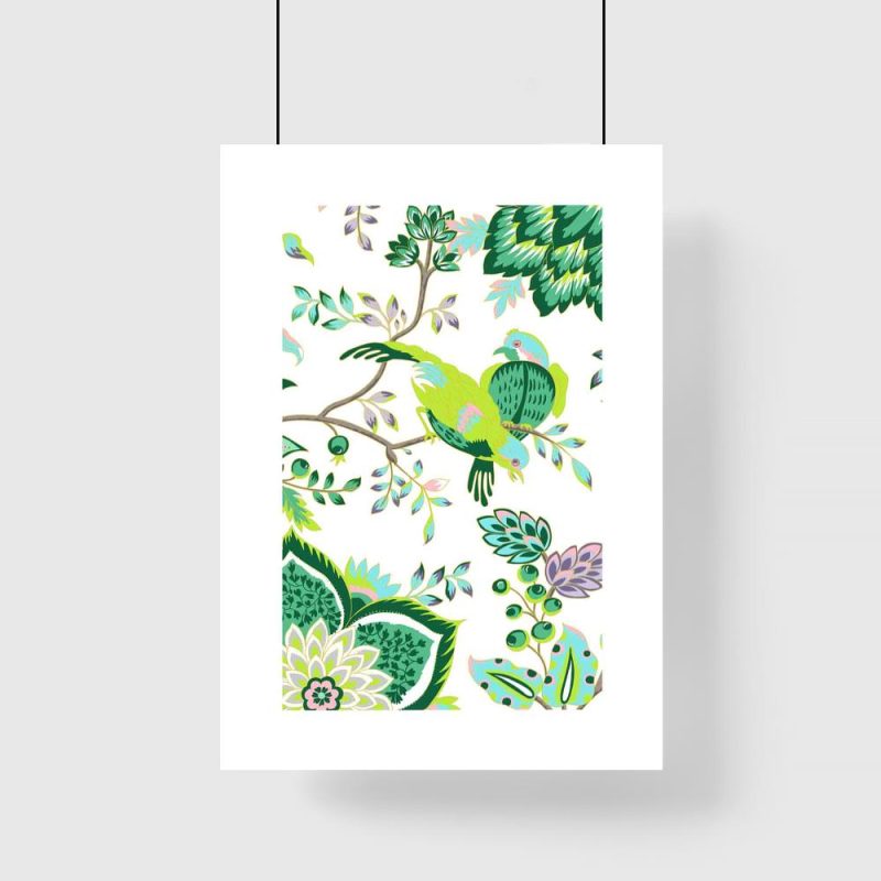 Zielony plakat do sypialni z ptaszkami