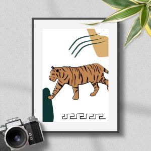 Tygrys na plakacie z ornamentem