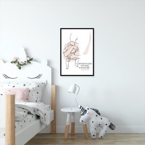 Różowy plakat line art dla mamy do dziecinnego pokoju