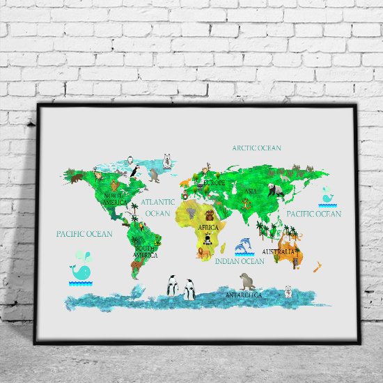 Plakat z mapą świata