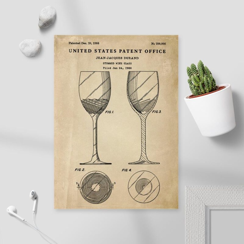 Plakat z patentem na szklany kieliszek w kolorze sepii Plakat z patentem na szklany kieliszek w kolorze sepii